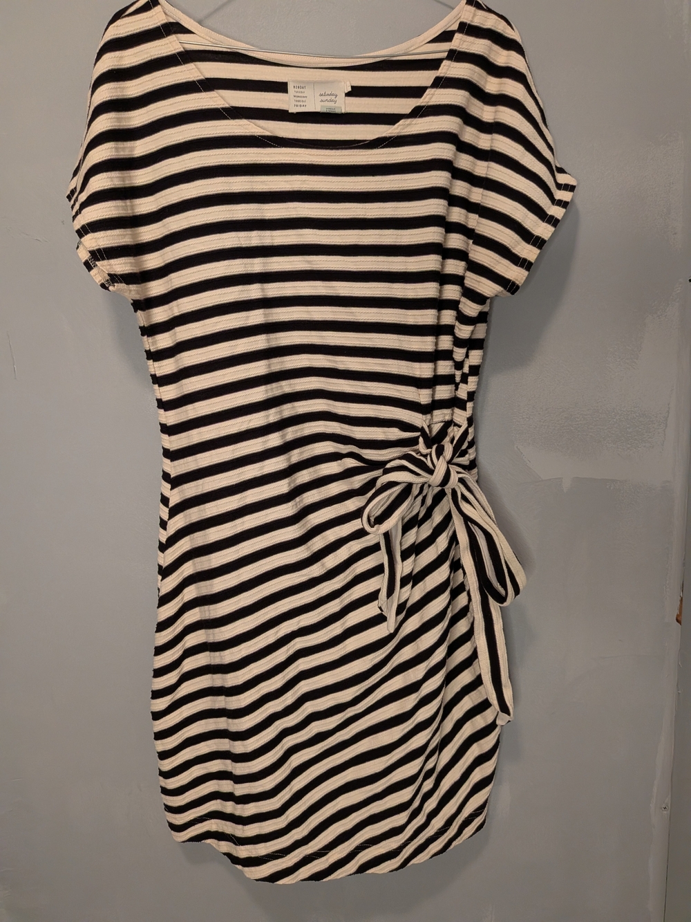 Saturday Sunday Black & White Striped Tie-Detail Midi Dress